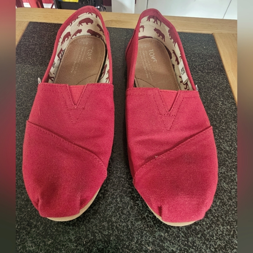 TOMS Red Canvas Slip-Ons
